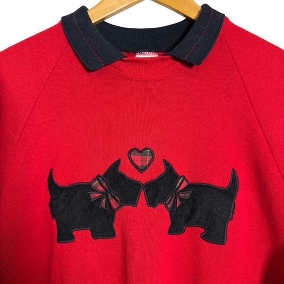 Vintage Jerzees Red Raglan Terrier Love Heart Sweatshirt Size Large - Picture 2 of 6